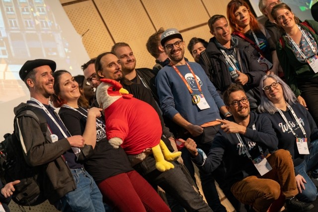 French people smiling together on the stage of the DrupalCon Prague 2022