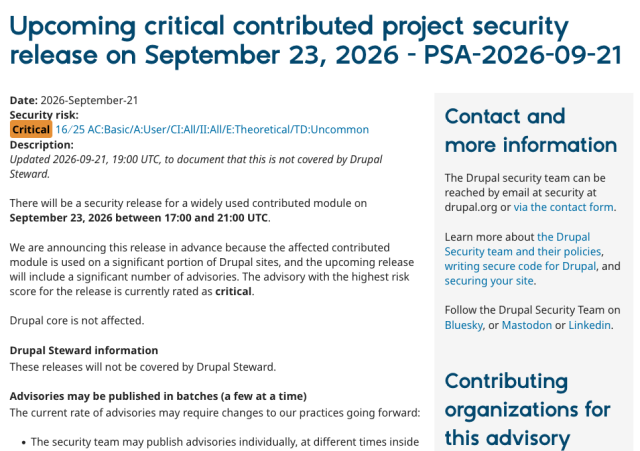 upcoming critical contributed project security release
